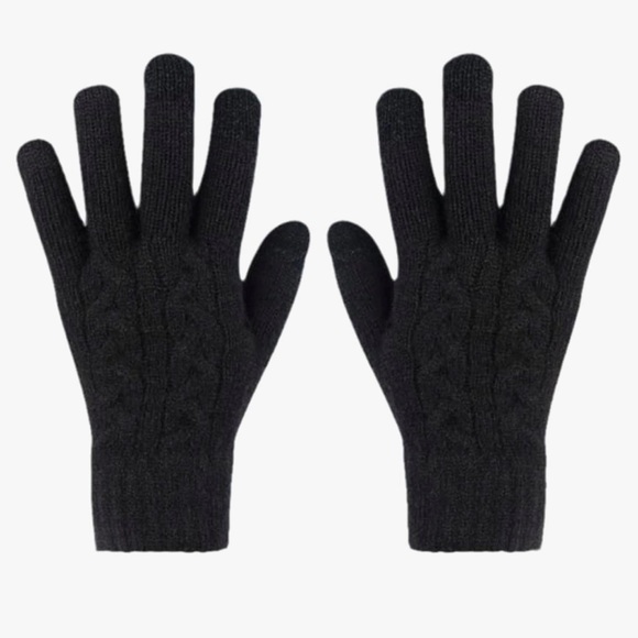 NWOT Amazon Black Knit Wool Touchscreen Finger Gloves OS - Picture 1 of 7
